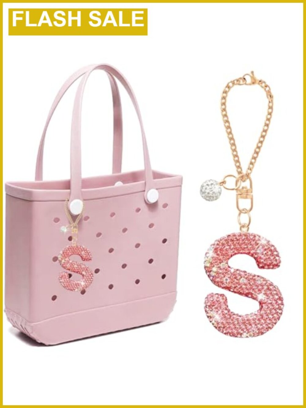 Rhinestone Letter Charm Keychain for Bogg Bag Tote Handbag Purse Accessory
